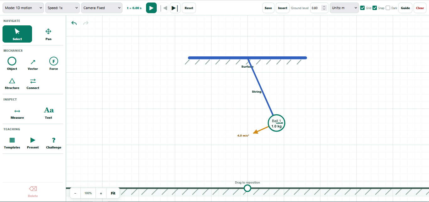 Screenshot of the Motion & Mechanics Lab classroom tool showing physics simulations of forces and motion